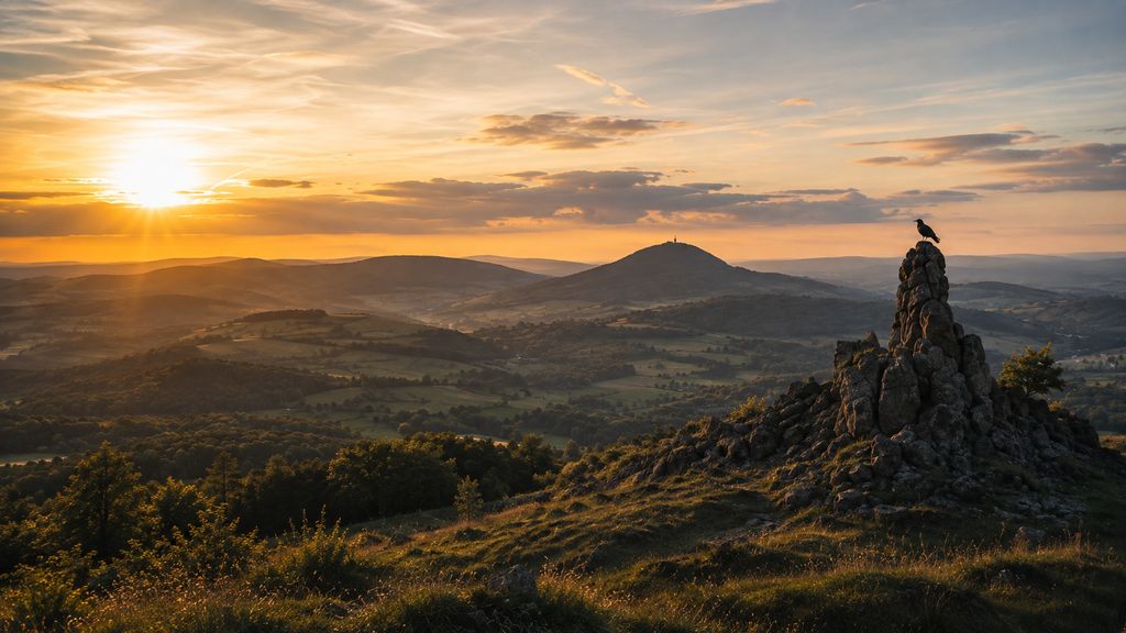 Blick über die Rhön bei Fulda im Abendlicht